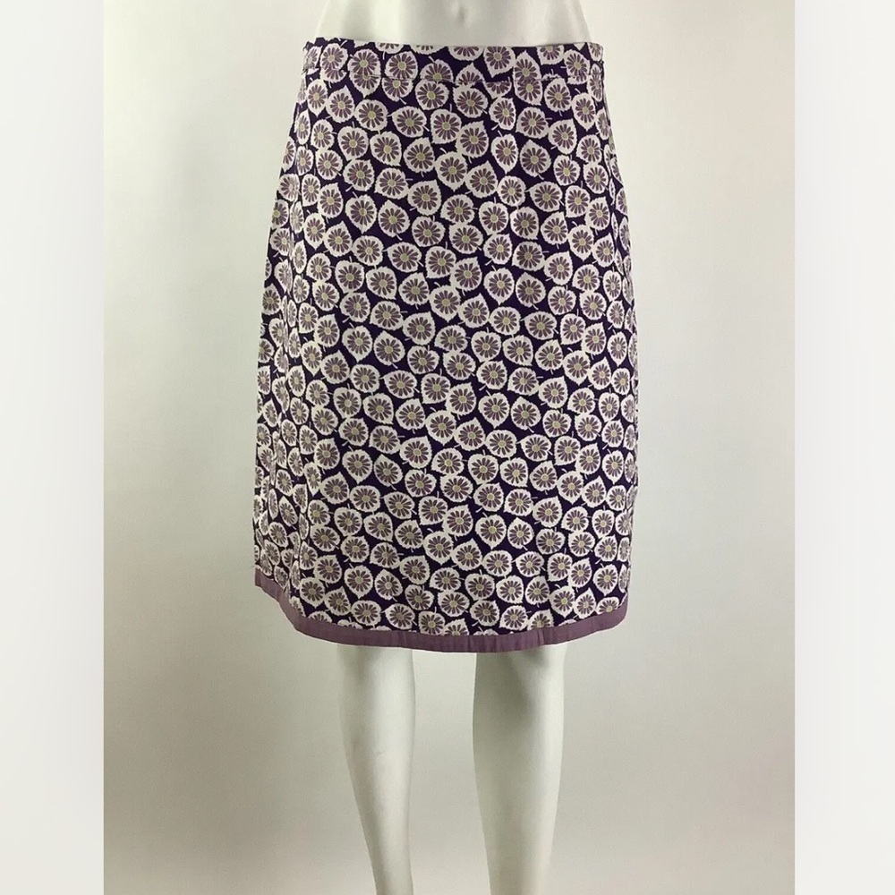 Boden Sz 6 A-Line Floral Skirt Purple 100% Cotton Business Casual Lined